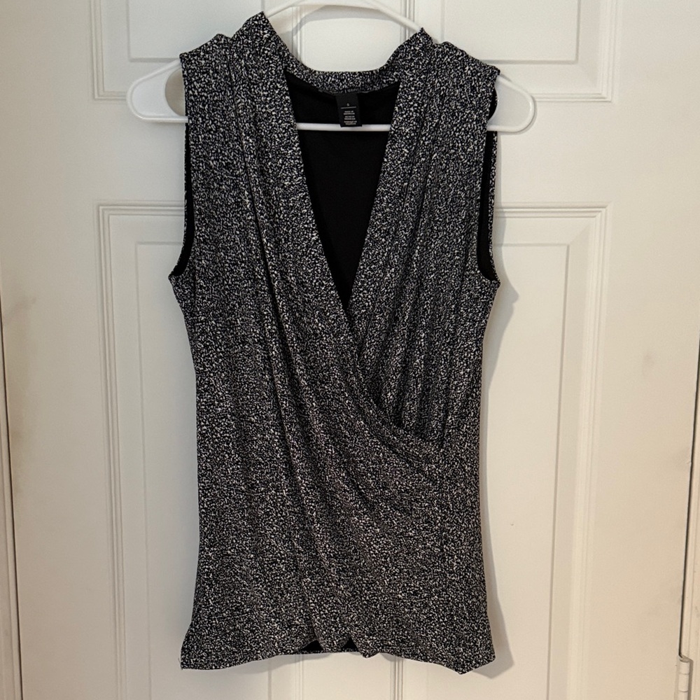 White House Black Market Black and White Draped Blouse